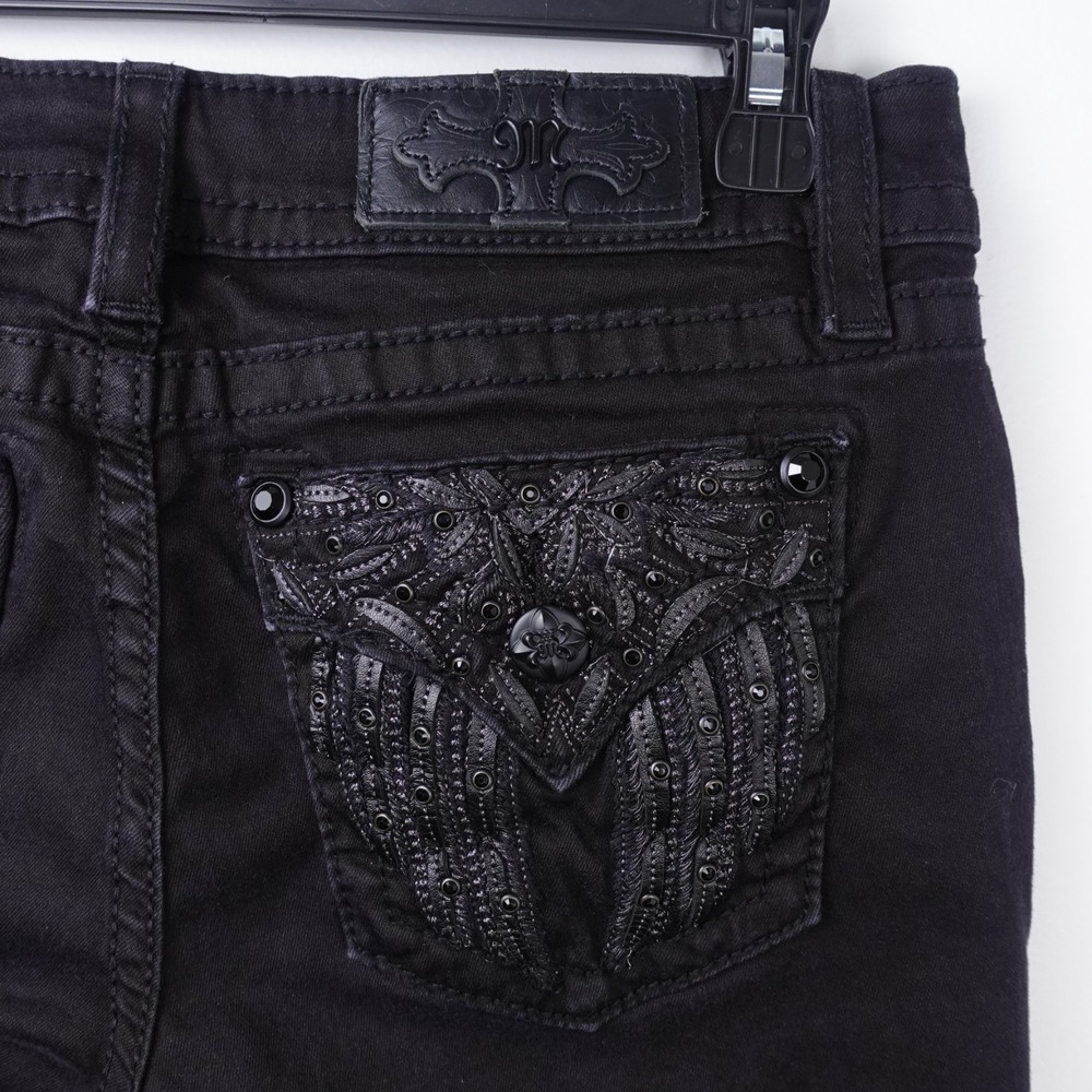 Miss Me Signature Skinny Jeans Womens 28 Black Stretch Embellished Pocket Denim